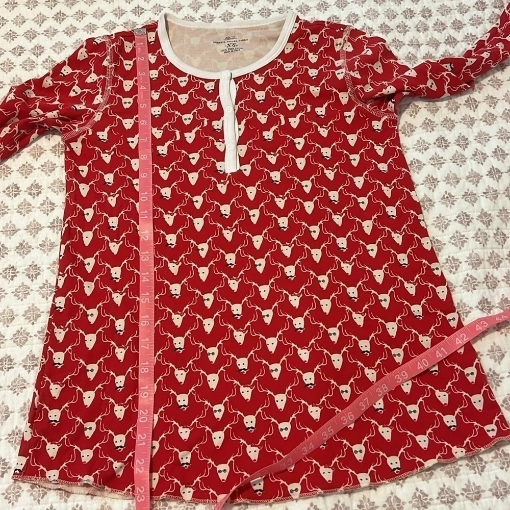 Roberta Roller Rabbit 100% Pima Cotton Red Mustache Deer Print Reindeer Top XS